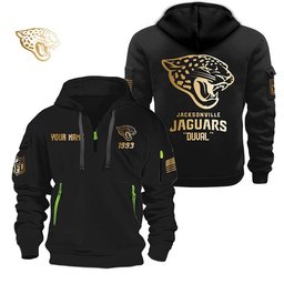 Jacksonville Jaguars Gold Logo Design Quarter Zip Hoodie
