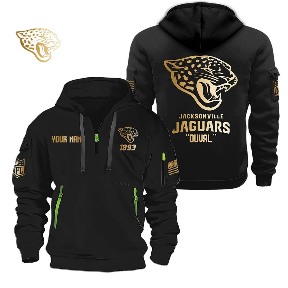 Jacksonville Jaguars Gold Logo Design Quarter Zip Hoodie