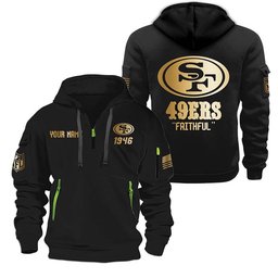 San Francisco 49ers Gold Logo Design Quarter Zip Hoodie
