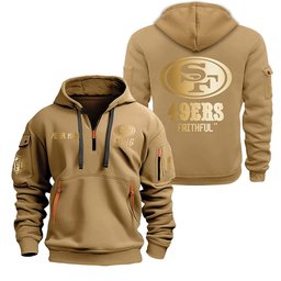 San Francisco 49ers Gold Logo Design Quarter Zip Hoodie