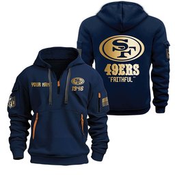 San Francisco 49ers Gold Logo Design Quarter Zip Hoodie