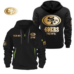 San Francisco 49ers Gold Logo Design Quarter Zip Hoodie