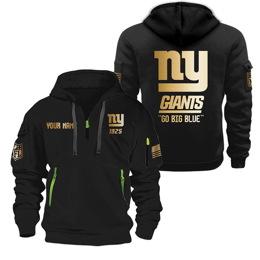 New York Giants Gold Logo Design Quarter Zip Hoodie
