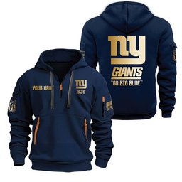 New York Giants Gold Logo Design Quarter Zip Hoodie