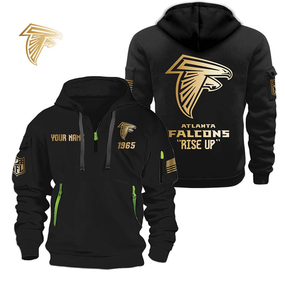 Atlanta Falcons Gold Logo Design Quarter Zip Hoodie