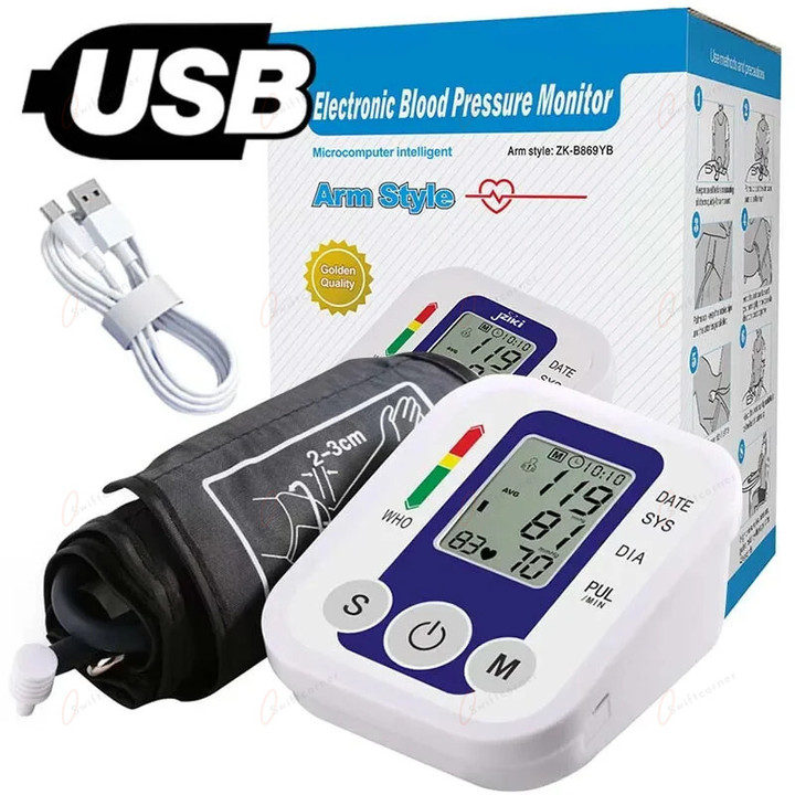 Tensiometer Heart Rate Monitor Arm Blood Pressure Monitor BP Equipment Automatic Professional Medical