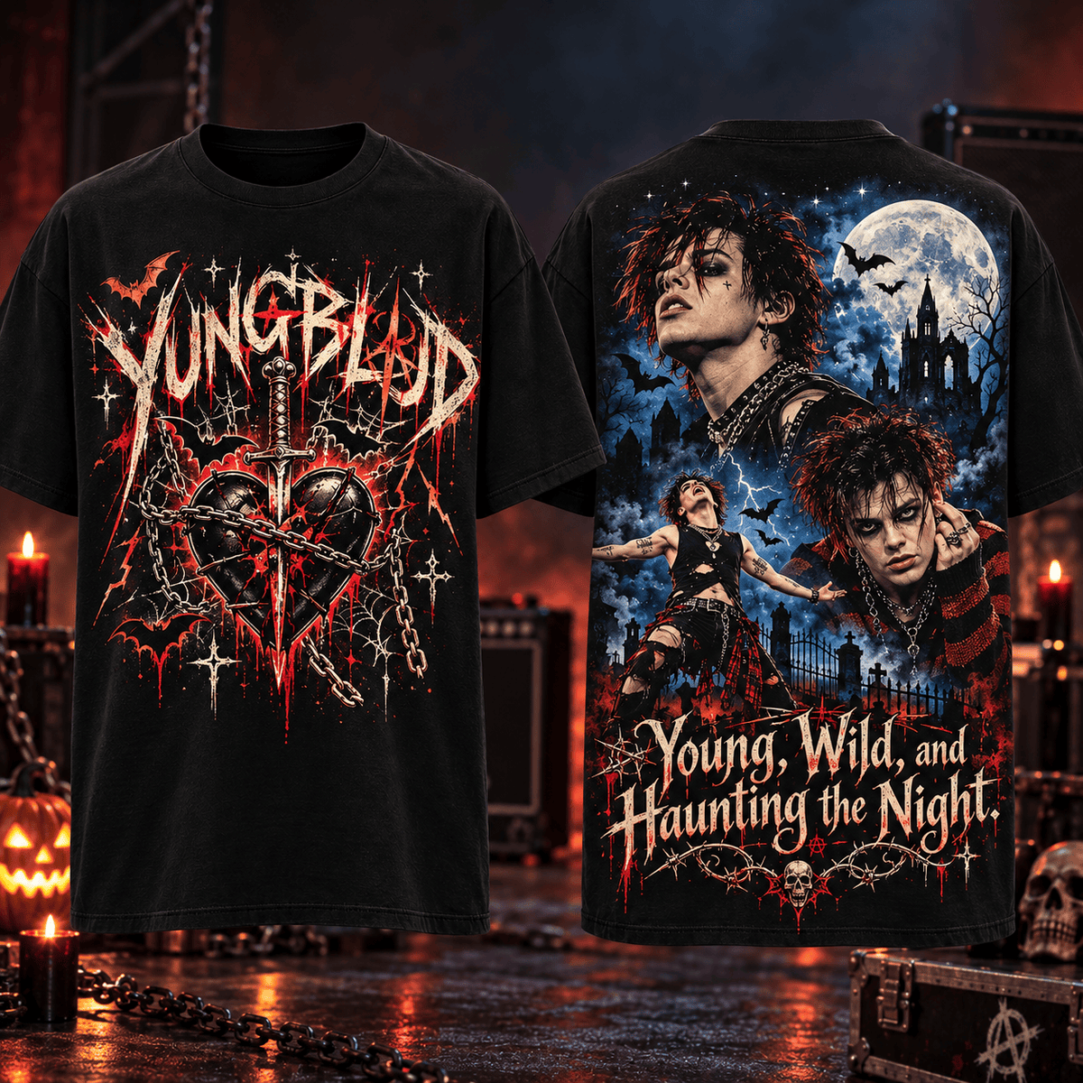 Yungblud Red Heart And Chains 3D Shirt For Fans Bringing Rebellion Into The Night NDN Flat Shirt Mockup