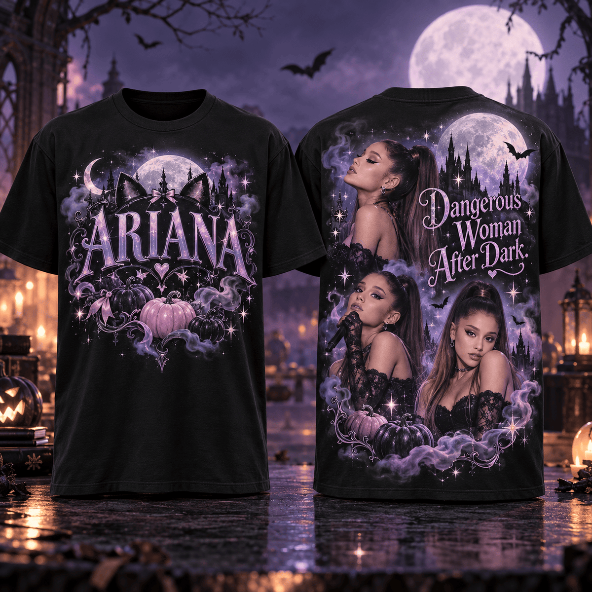 Ariana Grande Purple Roses Moon 3D Shirt For Pop Fans With An After Dark Side NDN Flat Shirt Mockup