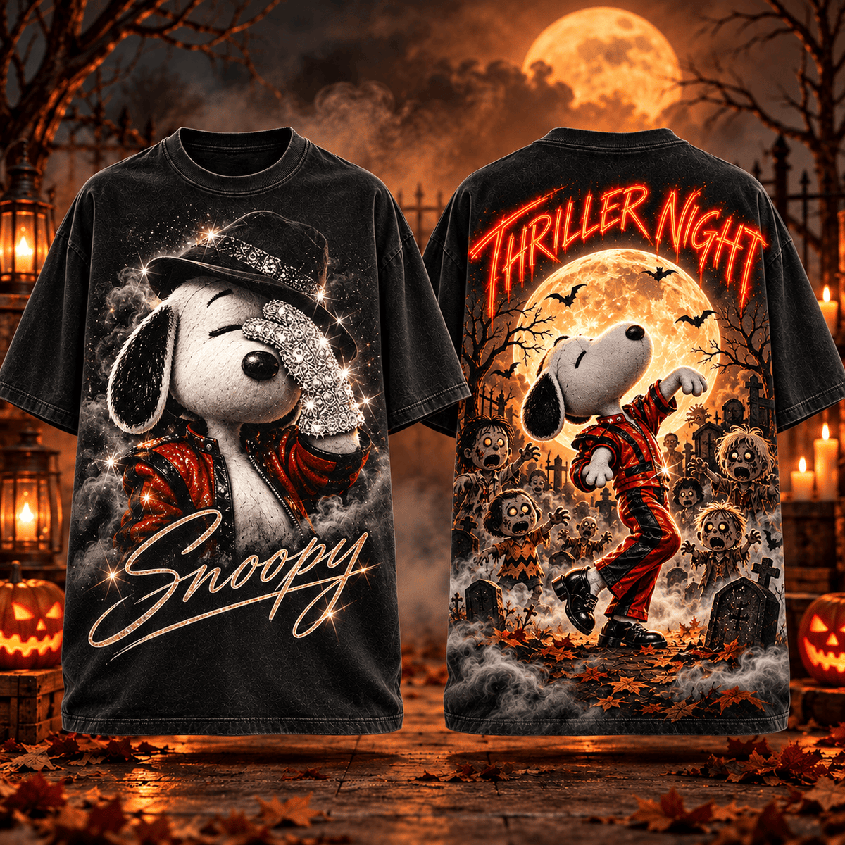 Snoopy Sparkling Glove And Thriller Night 3D Shirt For Fans Dancing Into A Spooky Evening NDN Flat Shirt Mockup