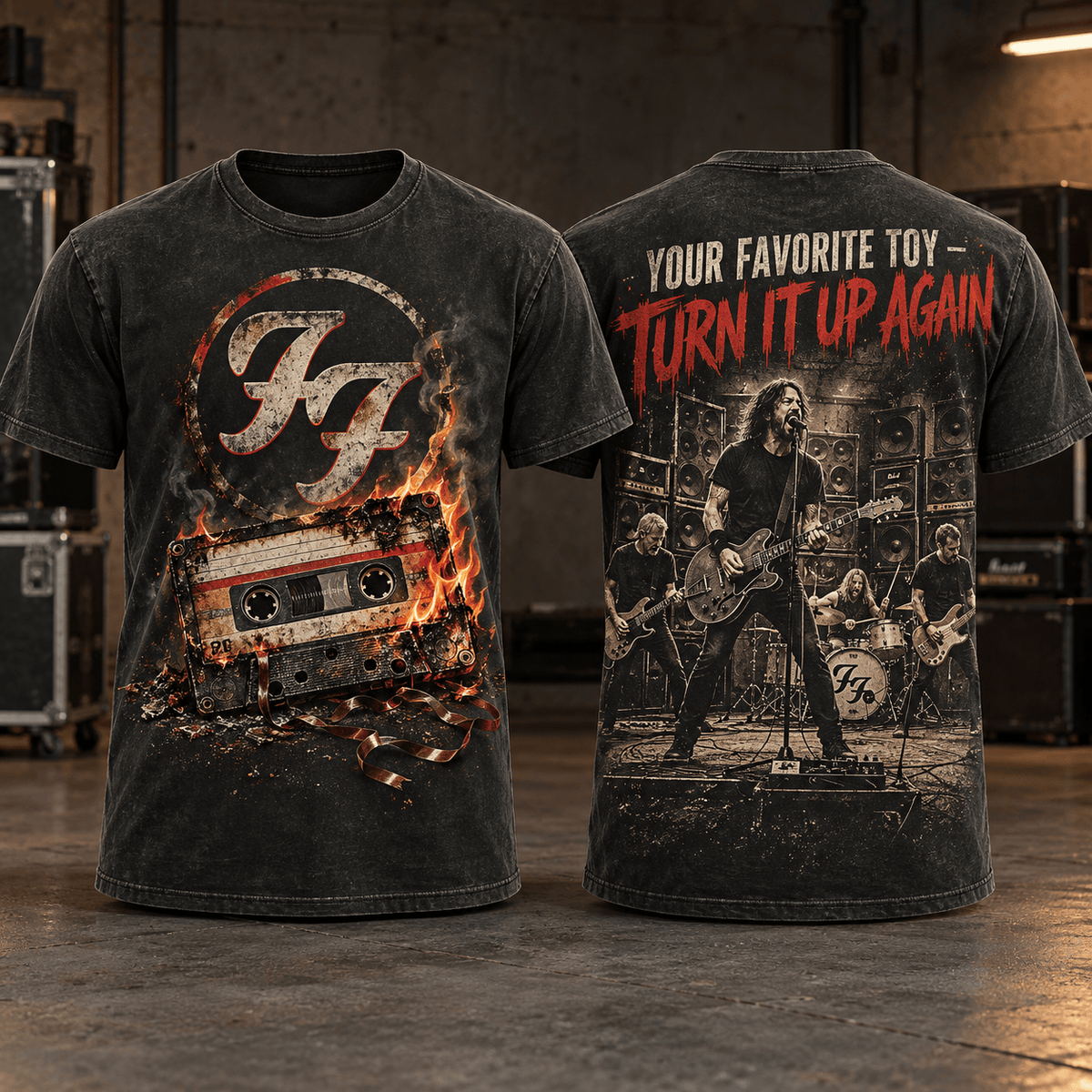 Foo Fighters Turn It Up Again Concert 3D Shirt for Fans Craving Live Rock Energy NDN Flat Shirt Mockup