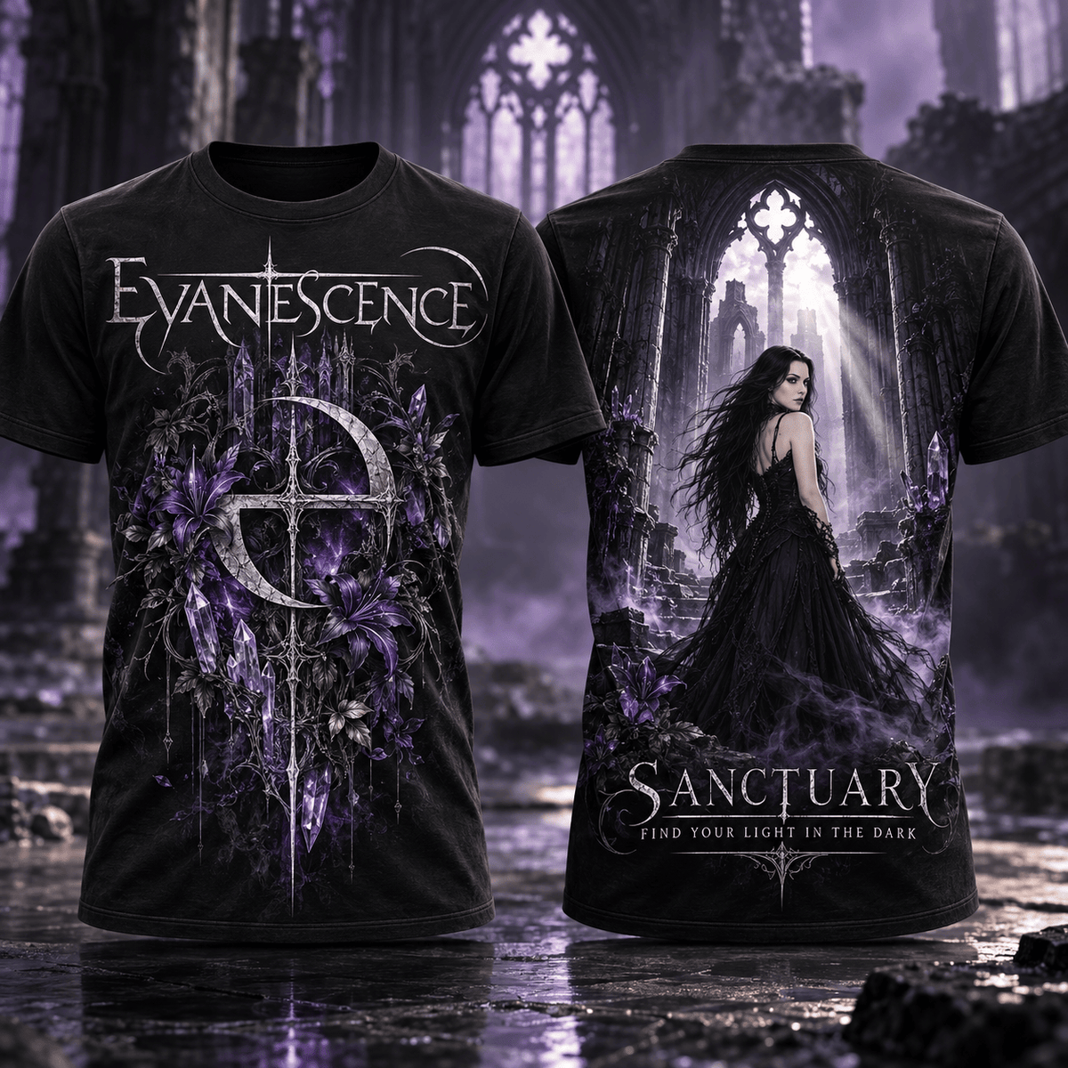 Evanescence Purple Gothic Portrait 3D Shirt for Fans Who Still Remain Through Every Song NDN Flat Shirt Mockup