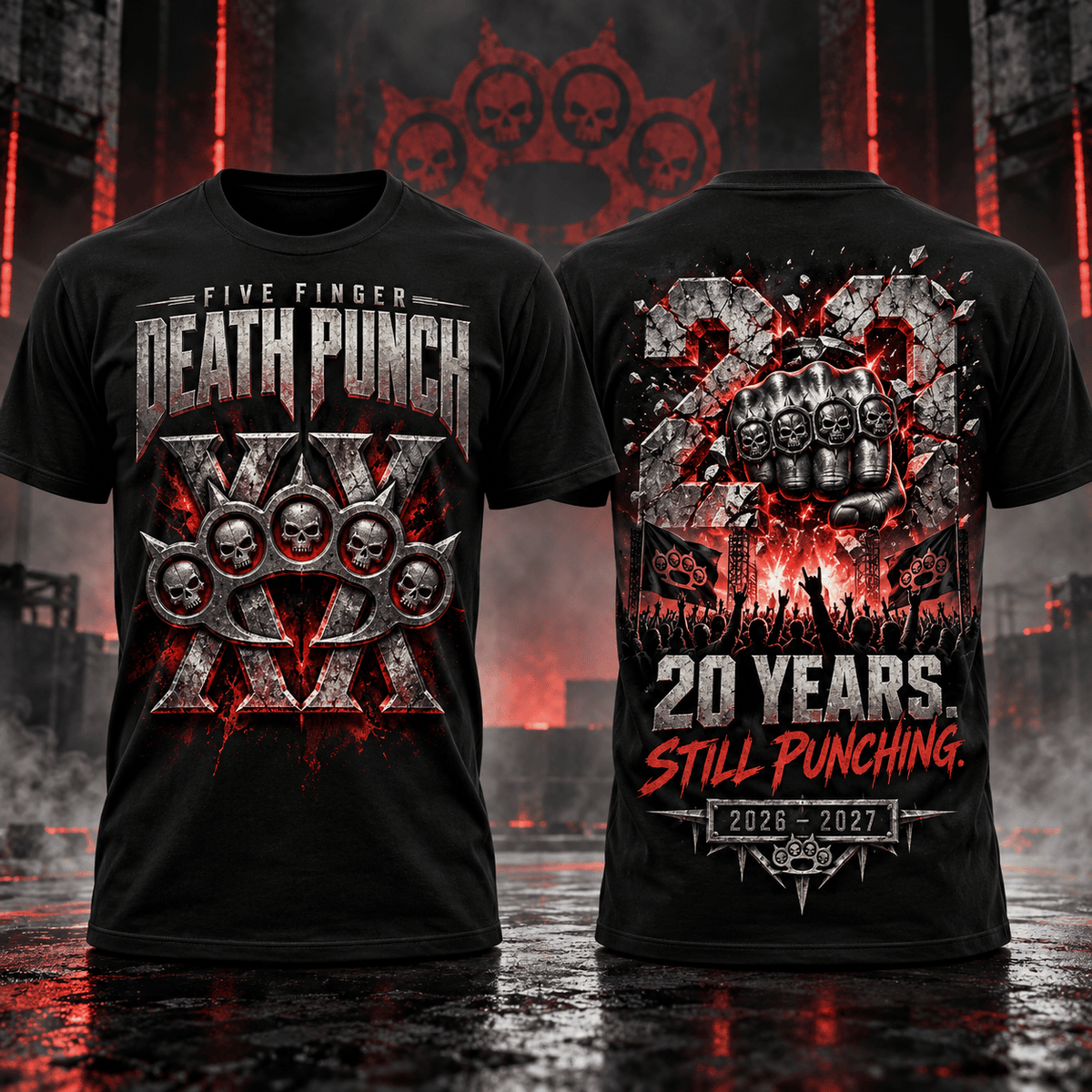 Five Finger Death Punch 20 Years of Mayhem 3D Shirt for Fans Thriving in the Fire NDN Flat Shirt Mockup