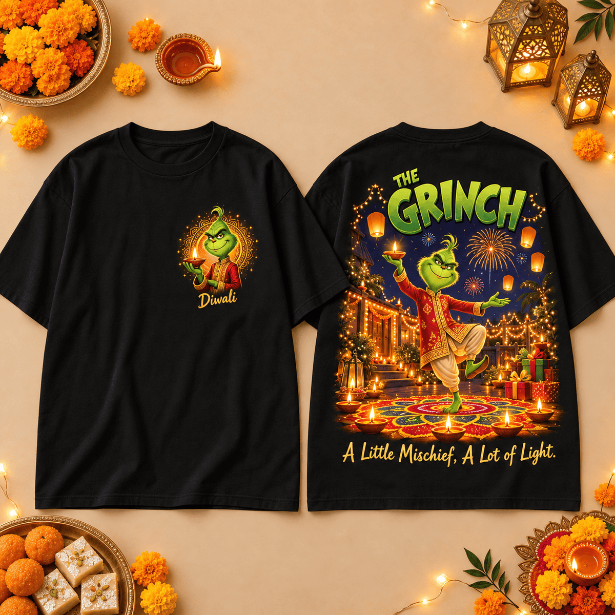 Grinch Colorful Holiday Mischief 3D Shirt for Fans Making Every Celebration Bright and Playful NDN Flat Shirt Mockup