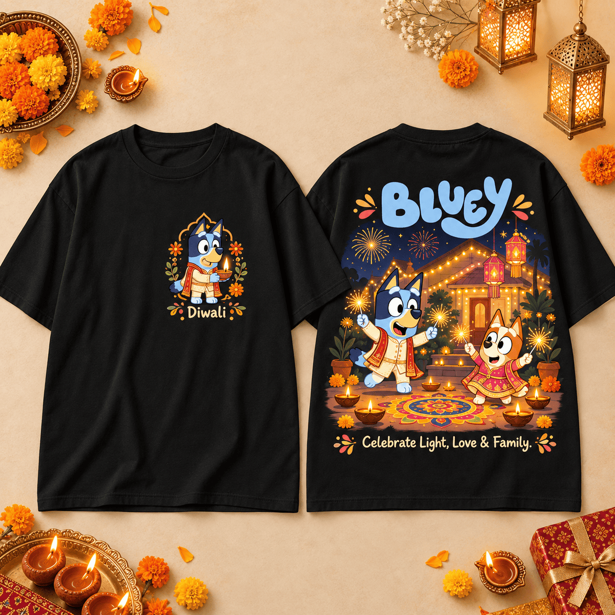 Bluey Family Adventure 3D Shirt for Fans Bringing Playful Energy to Every Celebration NDN Flat Shirt Mockup