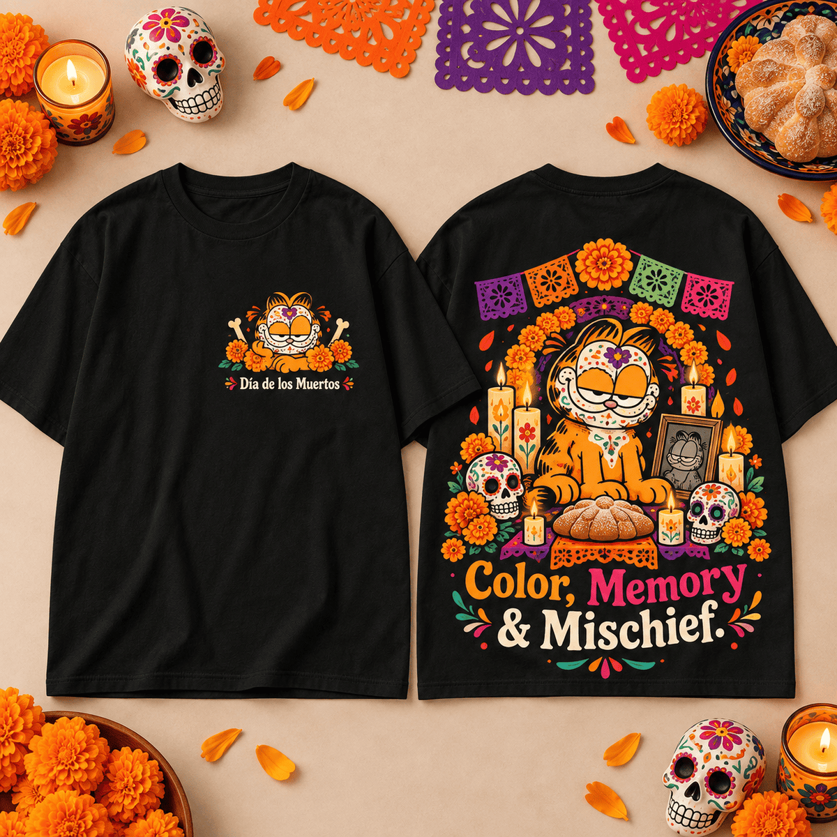 Garfield Color Memory and Mischief 3D Shirt for Fans Who Keep Life Playful and Bright NDN Flat Shirt Mockup