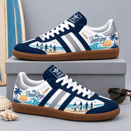 Beach Boys Navy Coastal Beach Palms And Surfer Scene Adidas Samba OG Graphic Shoes NDN Shoes Product Mockup