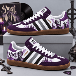 Ghost Mysterious Purple Band Portrait And Signature Wordmark Adidas Samba OG Graphic Shoes NDN Shoes Product Mockup