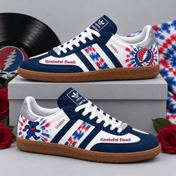 Grateful Dead Red Blue Dancing Bears And Tie Dye Adidas Samba OG Graphic Shoes NDN Shoes Product Mockup