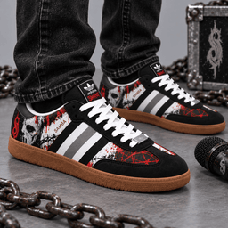 Slipknot Haunting Black Dark Red Masks And Nonagram Adidas Samba OG Graphic Shoes NDN Shoes Worn Mockup