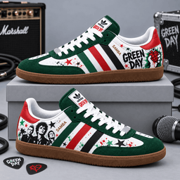 Green Day Green Red Stars And Rebel Silhouettes Adidas Samba OG Graphic Shoes NDN Shoes Product Mockup