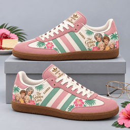 Golden Girls Dusty Pink Tropical Group Portrait And Green Leaves Adidas Samba OG Graphic Shoes NDN Shoes Product Mockup