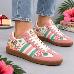 Golden Girls Dusty Pink Tropical Group Portrait And Green Leaves Adidas Samba OG Graphic Shoes NDN Shoes Worn Mockup