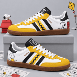 Peanuts Snoopy Charlie Brown Yellow Zigzag And Kite Adidas Samba OG Graphic Shoes NDN Shoes Product Mockup