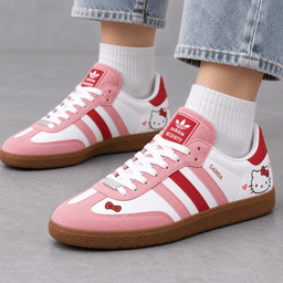 Hello Kitty Playful Pink Bows And Sweet Hearts Adidas Samba OG Cute Graphic Shoes NDN Shoes Worn Mockup