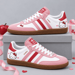 Hello Kitty Playful Pink Bows And Sweet Hearts Adidas Samba OG Cute Graphic Shoes NDN Shoes Product Mockup