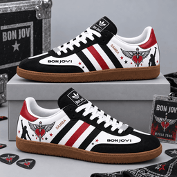 Bon Jovi Iconic Black Red Heart And Dagger Emblem Adidas Samba OG Graphic Shoes NDN Shoes Product Mockup