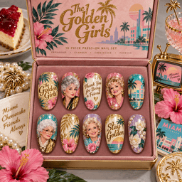 Golden Girls Stay Golden Tropical Portrait Press-On Nail Set for Sitcom Fans NDN Press On Nail Product Image