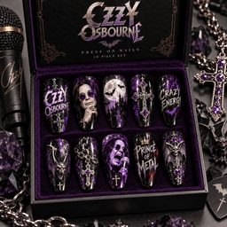 Ozzy Osbourne Crazy Train Gothic Portrait Press-On Nail Set for Heavy Metal Fans NDN Press On Nail Product Image