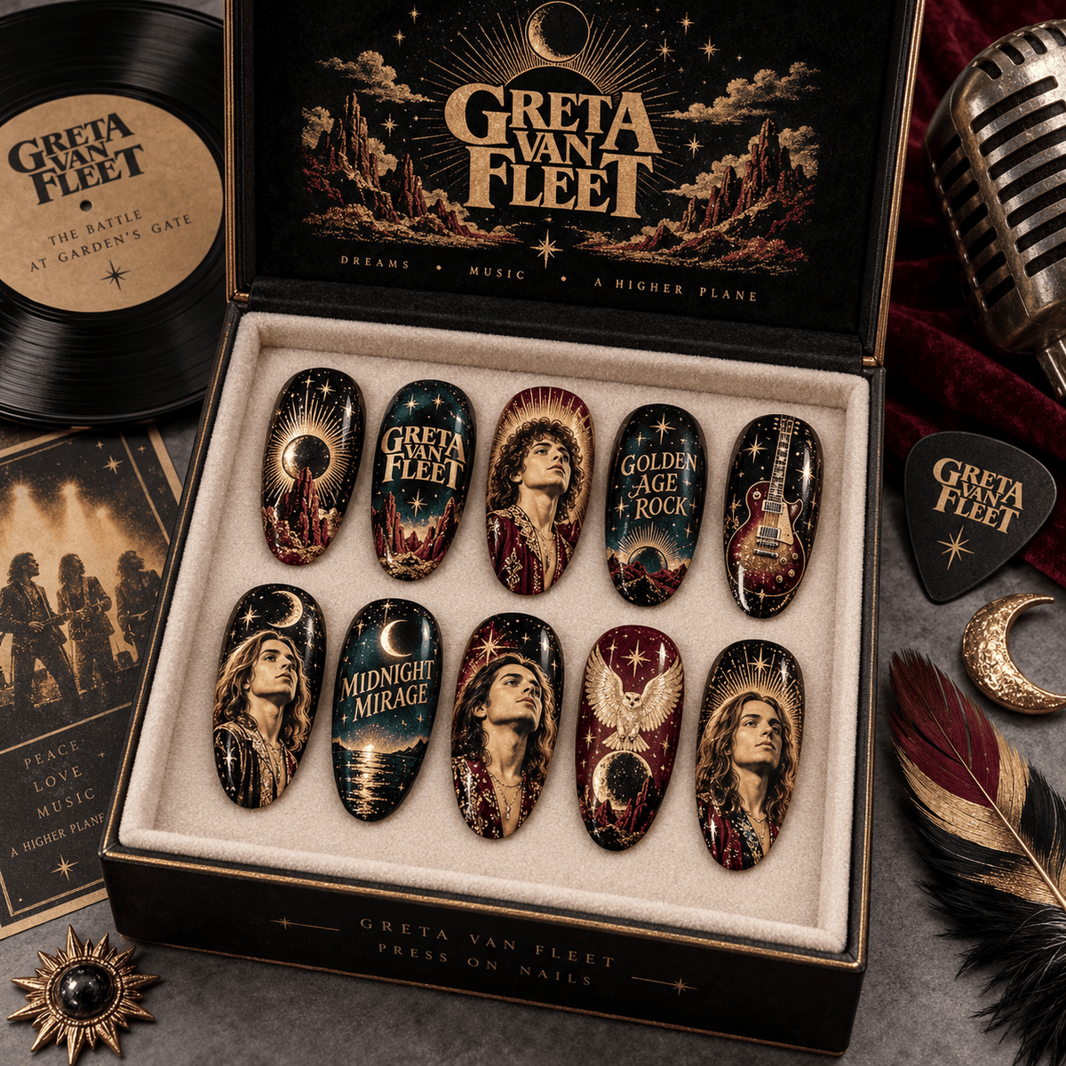 Greta Van Fleet Sepia Band Portrait Press-On Nail Set for Classic Rock Fans NDN Press On Nail Product Image