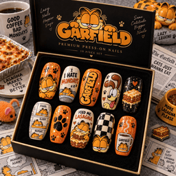 Garfield Lasagna and Checkerboard Cartoon Press-On Nail Set for Comic Fans NDN Press On Nail Product Image