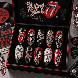 The Rolling Stones Tongue Logo and Leopard Print Press-On Nail Set for Classic Rock Fans NDN Press On Nail Product Image