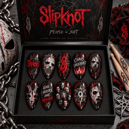 Slipknot Masked Portrait and Red Nonagram Press-On Nail Set for Metal Fans NDN Press On Nail Product Image