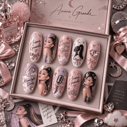 Ariana Grande Pink Glitter Hearts and Bows Press-On Nail Set for Pop Music Fans NDN Press On Nail Product Image