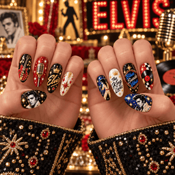Elvis Presley The King Vegas Portrait Press-On Nail Set for Rock And Roll Fans NDN Press On Nail Worn Image