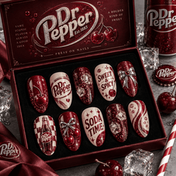 Dr Pepper Vintage Soda Time Press-On Nail Set for Retro Soda Fans NDN Press On Nail Product Image
