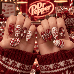 Dr Pepper Vintage Soda Time Press-On Nail Set for Retro Soda Fans NDN Press On Nail Worn Image