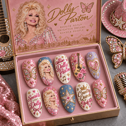 Dolly Parton Pink Butterfly Country Glamour Press-On Nail Set for Country Music Fans NDN Press On Nail Product Image