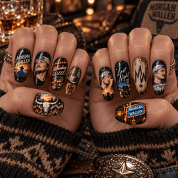 Morgan Wallen Country Sunset Portrait Press-On Nail Set for Country Music Fans NDN Press On Nail Worn Image