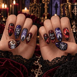 Ghost Papa Emeritus Gothic Symbols Press-On Nail Set for Metal Fans NDN Press On Nail Worn Image
