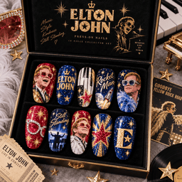 Elton John Piano and Starburst Portrait Press-On Nail Set for Pop Rock Fans NDN Press On Nail Product Image