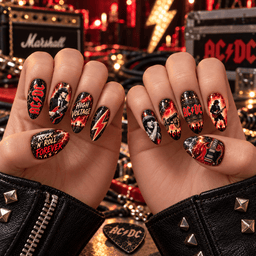 AC/DC Highway to Hell Lightning Press-On Nail Set for Hard Rock Fans NDN Press On Nail Worn Image