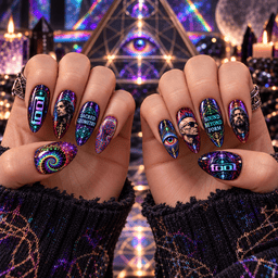 Tool Psychedelic Sacred Geometry Press-On Nail Set for Progressive Metal Fans NDN Press On Nail Worn Image