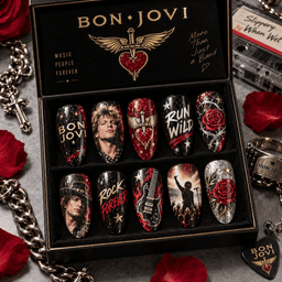 Bon Jovi Winged Heart and Rose Portrait Press-On Nail Set for Rock Fans NDN Press On Nail Product Image