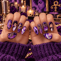 Prince Purple Rain Love Symbol Press-On Nail Set for Pop Rock Fans NDN Press On Nail Worn Image
