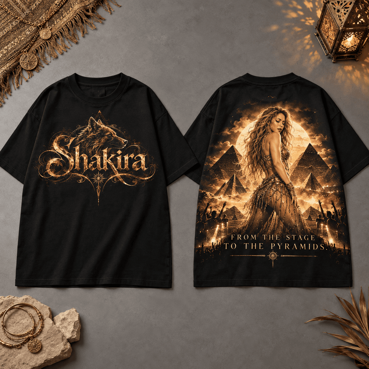 Shakira From the Stage to the Pyramids 3D Shirt for Fans Dancing in the Lights NDN Flat Shirt Mockup