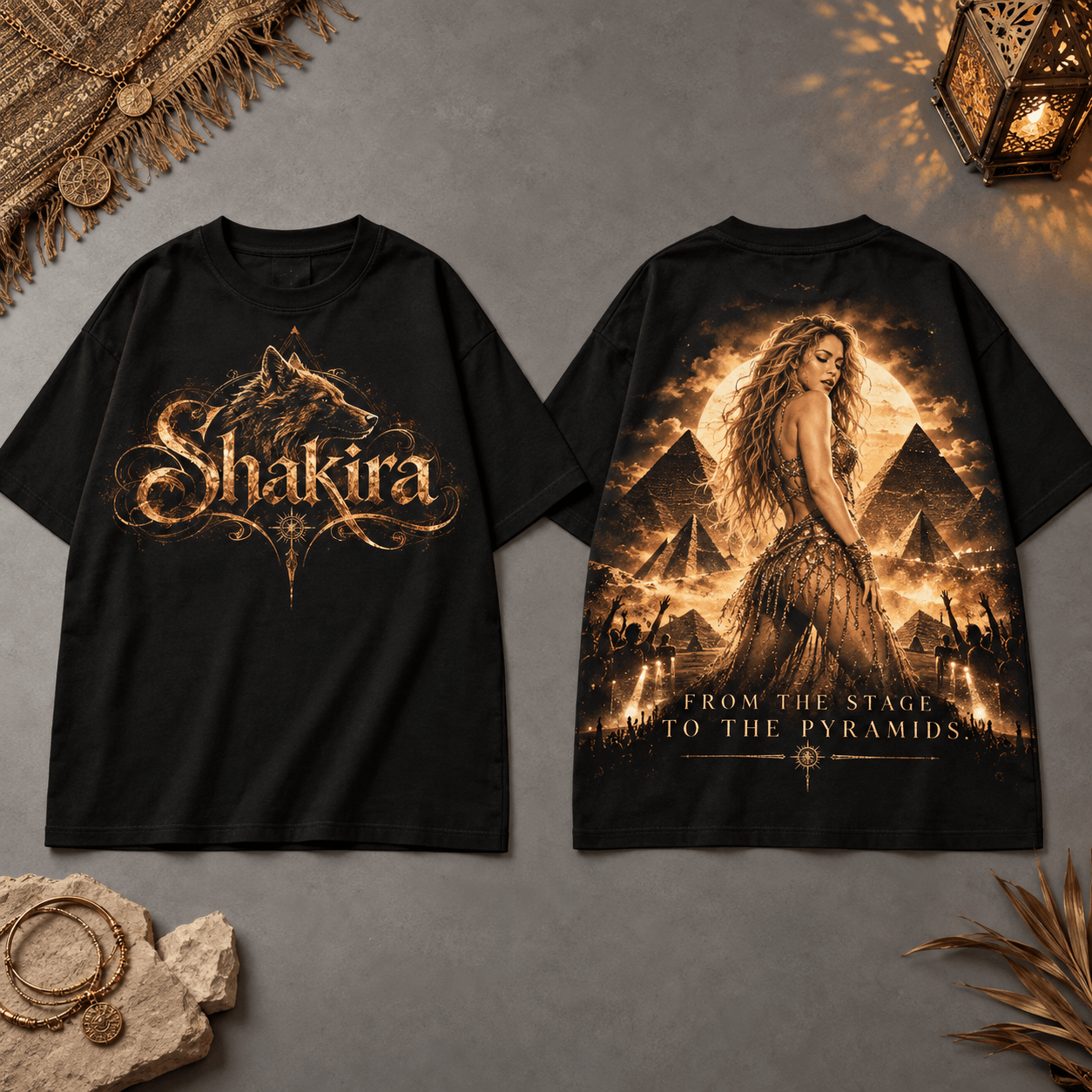 Shakira From the Stage to the Pyramids 3D Shirt for Fans Dancing in the Lights NDN Flat Shirt Mockup